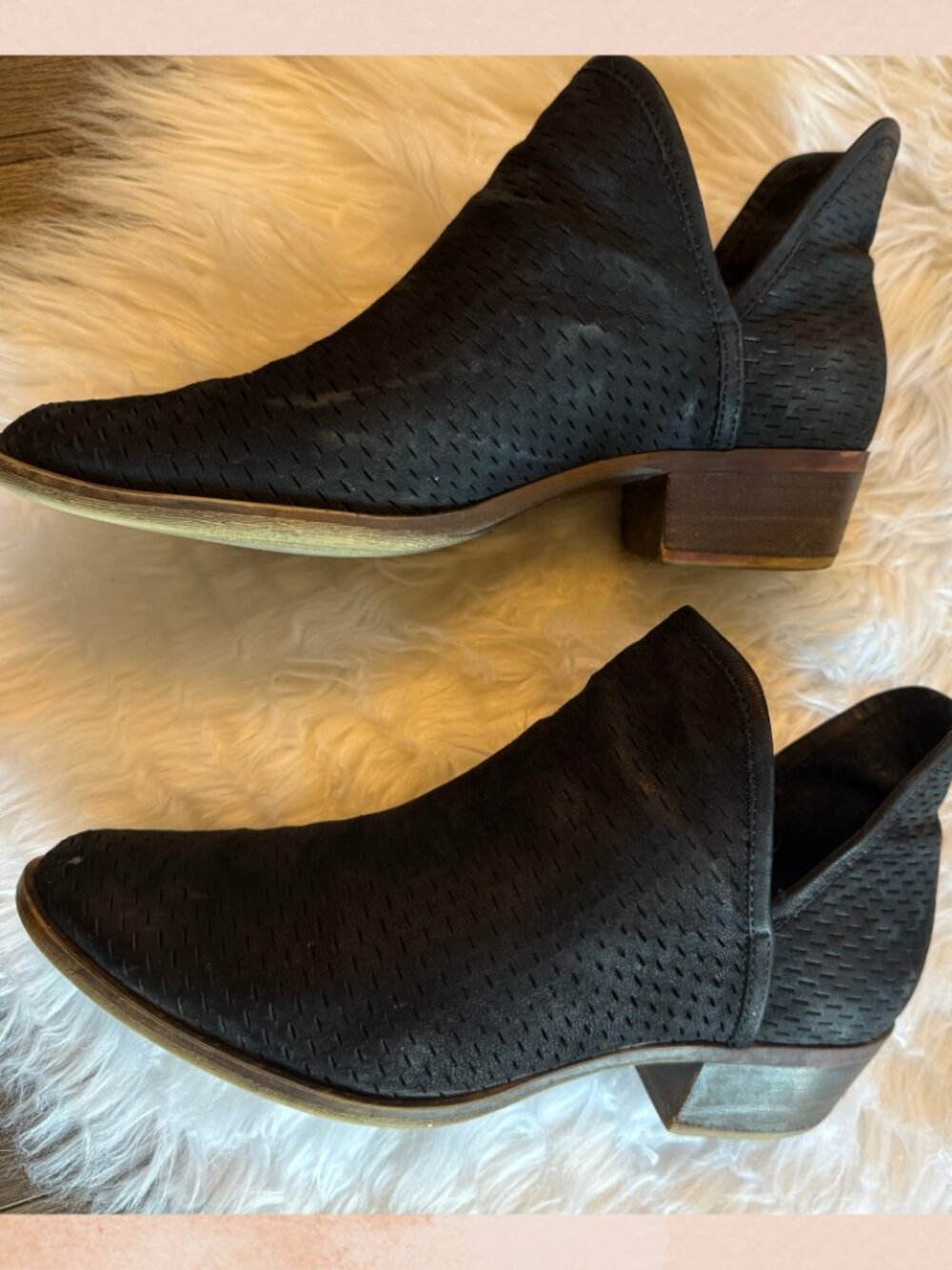 Lucky Brand Black Perforated Cut-Out Ankle Booties
